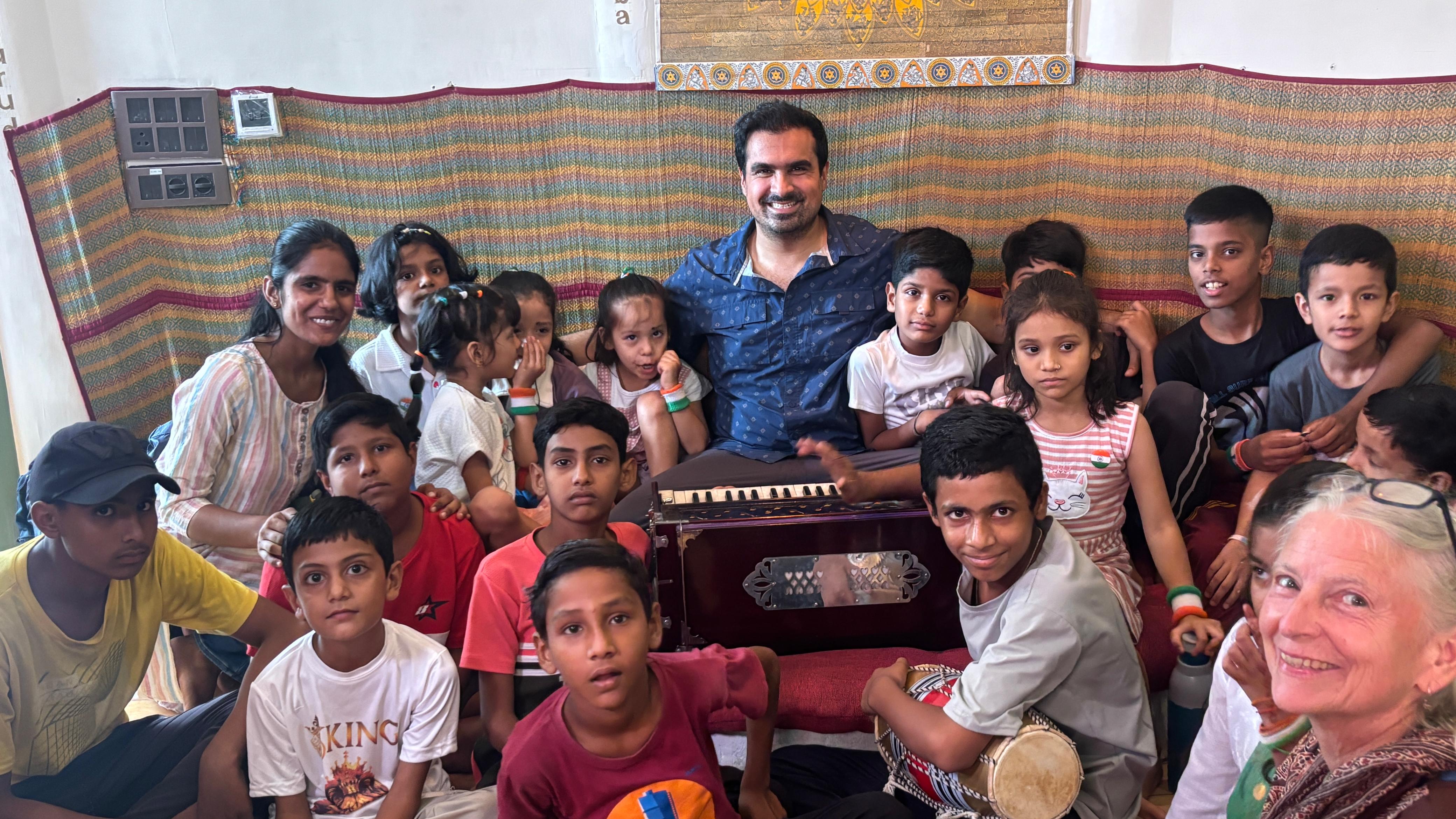 Children taking part in a shared song-learning session in Jaipur
